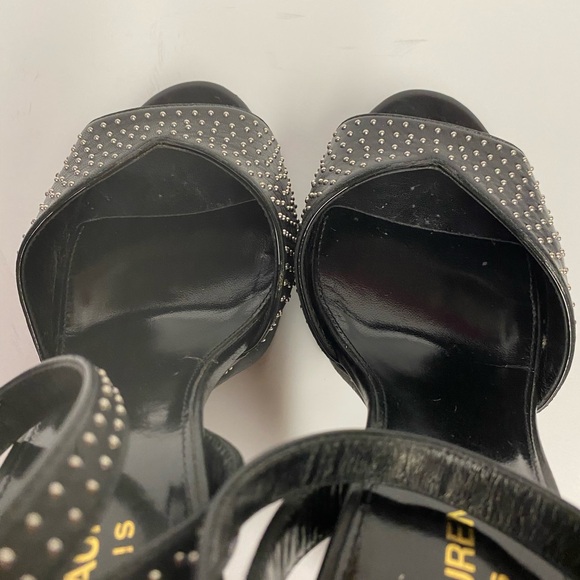YSL Saint Laurent ankle strap studded sandals heels leather black 37.5 - Picture 9 of 11